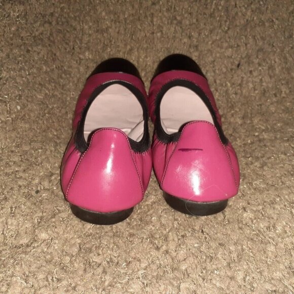 PRETTY BALLERINAS-SHIRLEY-Ballet Flats-Fuchsia w/Black Cap Toe Patent-Sz 38-EX - Picture 5 of 7